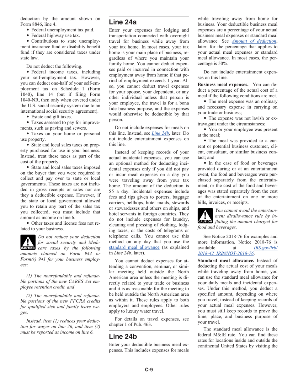 Instructions for IRS Form 1040 Schedule C Profit or Loss From Business, Page 9