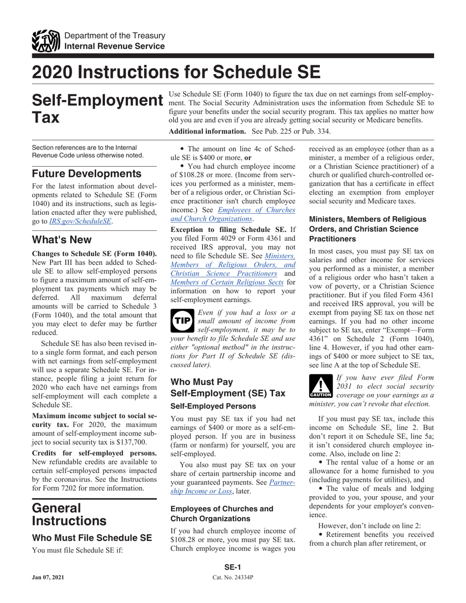 Download Instructions for IRS Form 1040 Schedule SE Self-employment Tax