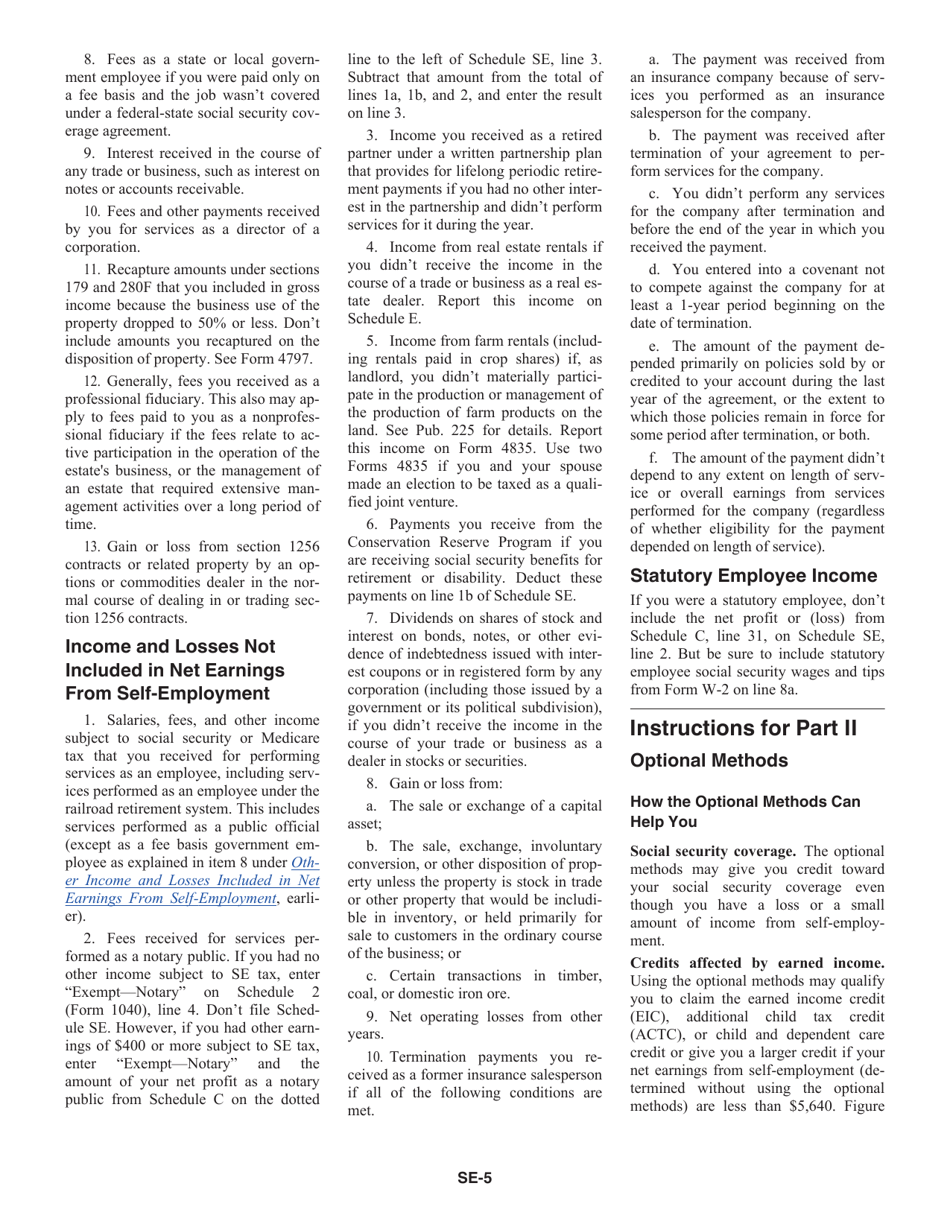 Instructions for IRS Form 1040 Schedule SE Self-employment Tax, Page 5
