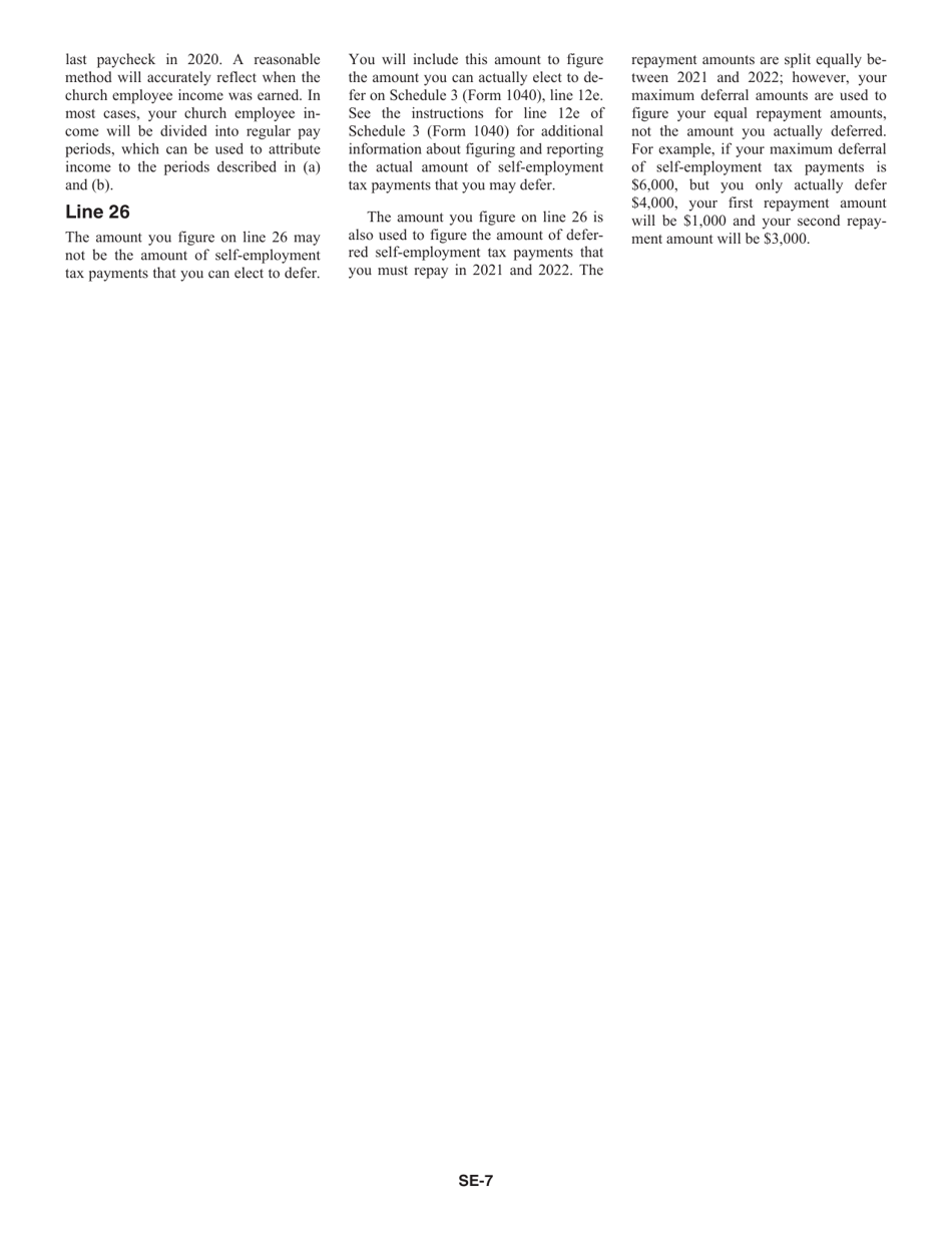 Instructions for IRS Form 1040 Schedule SE Self-employment Tax, Page 7