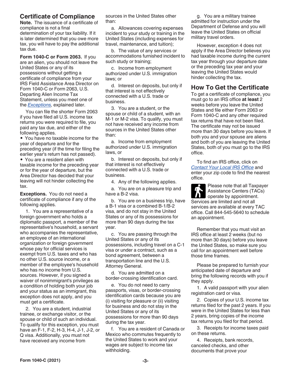 Instructions for IRS Form 1040-C U.S. Departing Alien Income Tax Return, Page 3