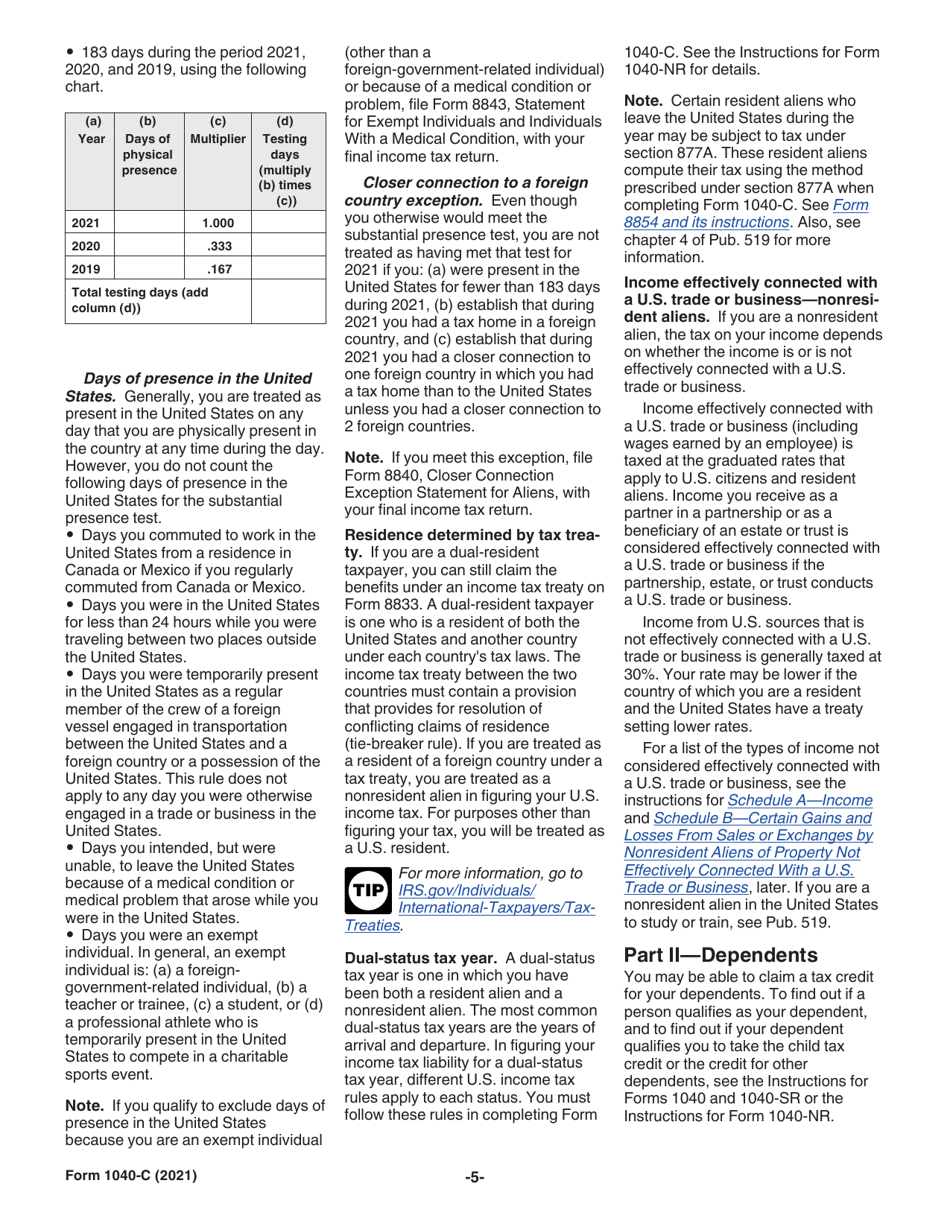 Instructions for IRS Form 1040-C U.S. Departing Alien Income Tax Return, Page 5