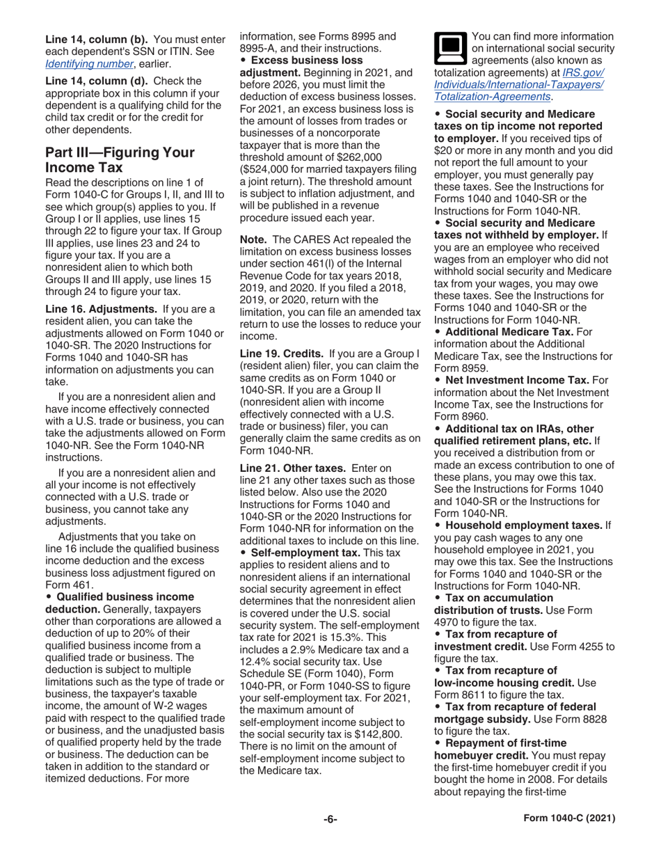 Instructions for IRS Form 1040-C U.S. Departing Alien Income Tax Return, Page 6