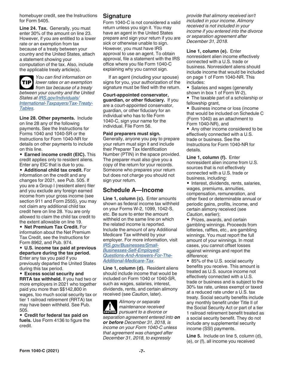 Instructions for IRS Form 1040-C U.S. Departing Alien Income Tax Return, Page 7