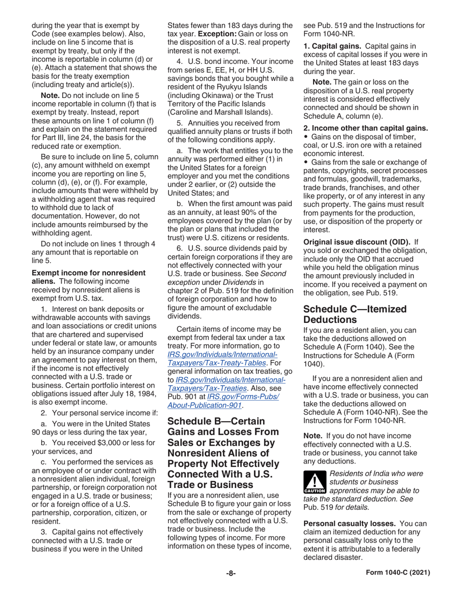 Instructions for IRS Form 1040-C U.S. Departing Alien Income Tax Return, Page 8
