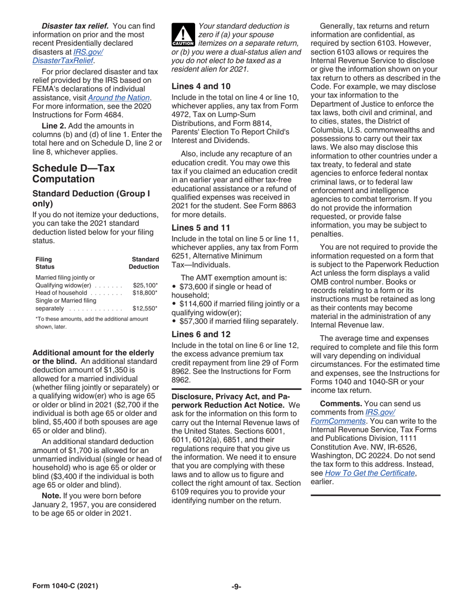 Instructions for IRS Form 1040-C U.S. Departing Alien Income Tax Return, Page 9