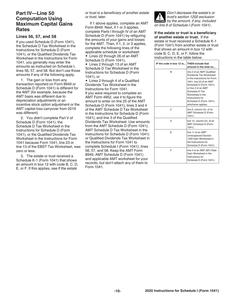 Instructions for IRS Form 1041 Schedule I Alternative Minimum Tax - Estates and Trusts, Page 10