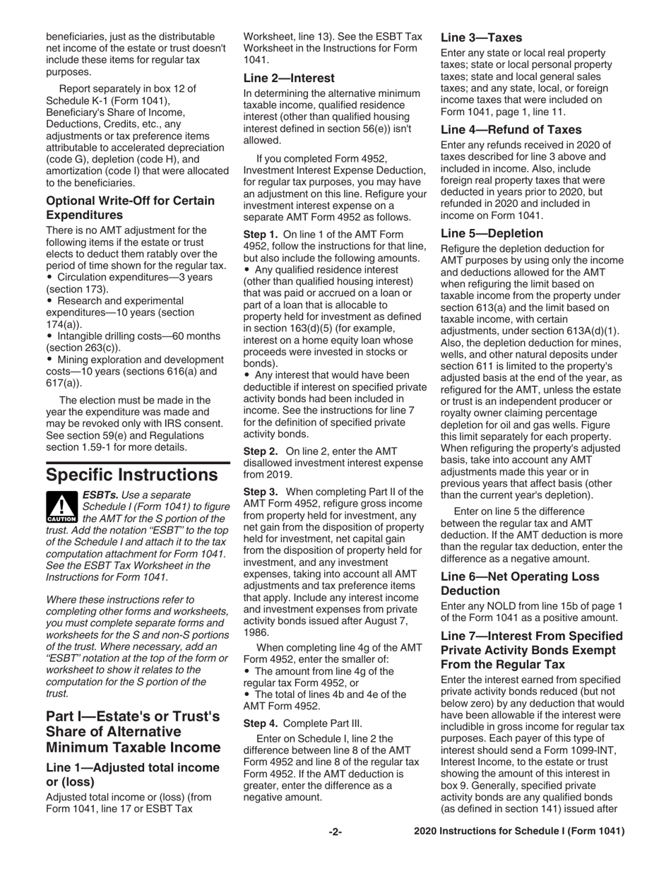 Instructions for IRS Form 1041 Schedule I Alternative Minimum Tax - Estates and Trusts, Page 2