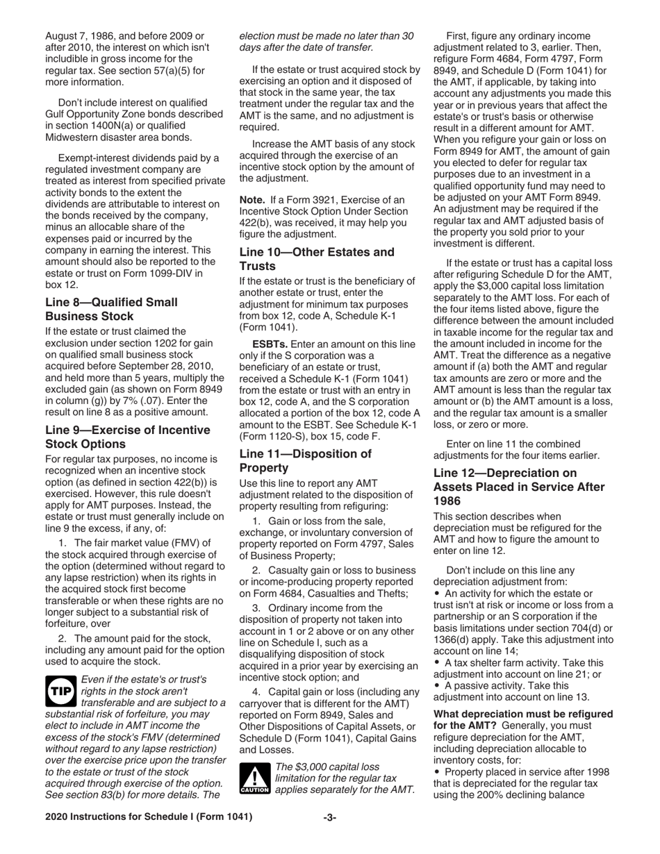 Instructions for IRS Form 1041 Schedule I Alternative Minimum Tax - Estates and Trusts, Page 3