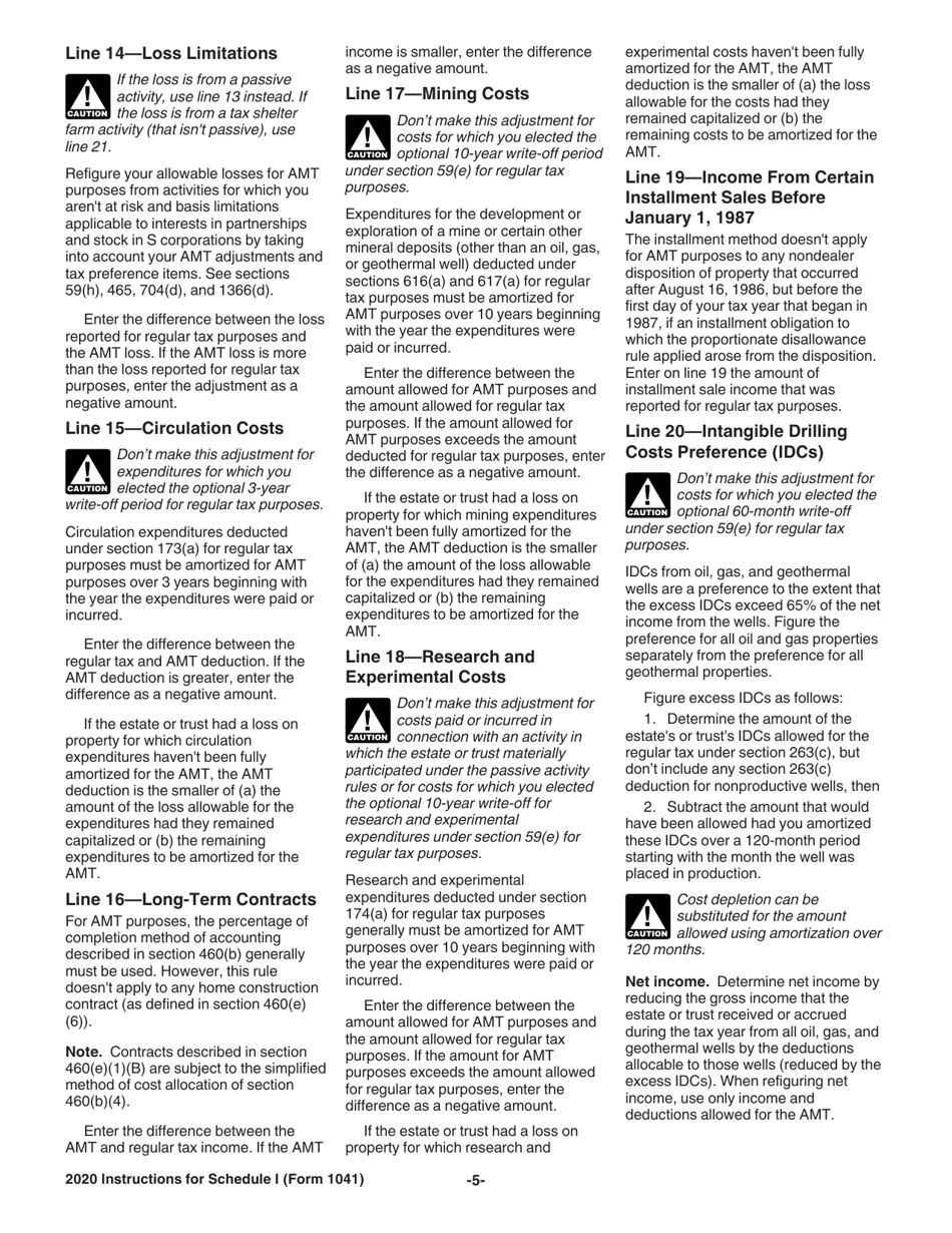 Instructions for IRS Form 1041 Schedule I Alternative Minimum Tax - Estates and Trusts, Page 5