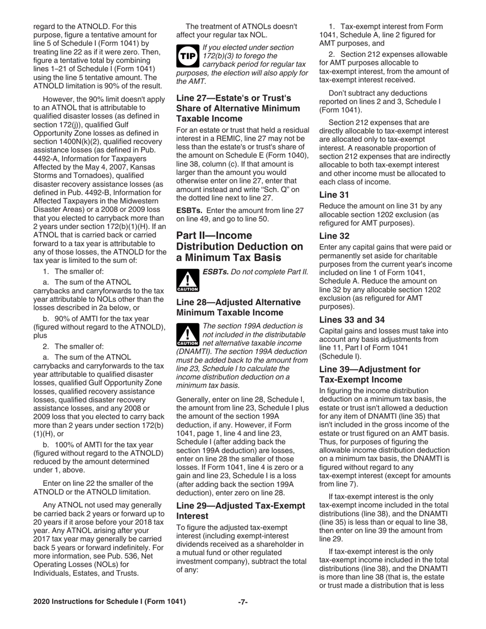 Instructions for IRS Form 1041 Schedule I Alternative Minimum Tax - Estates and Trusts, Page 7