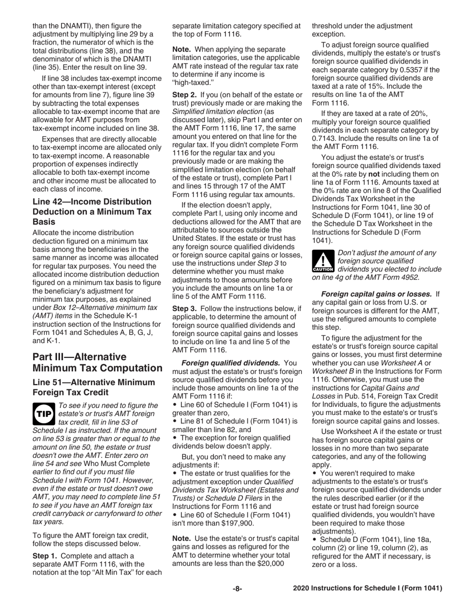 Instructions for IRS Form 1041 Schedule I Alternative Minimum Tax - Estates and Trusts, Page 8