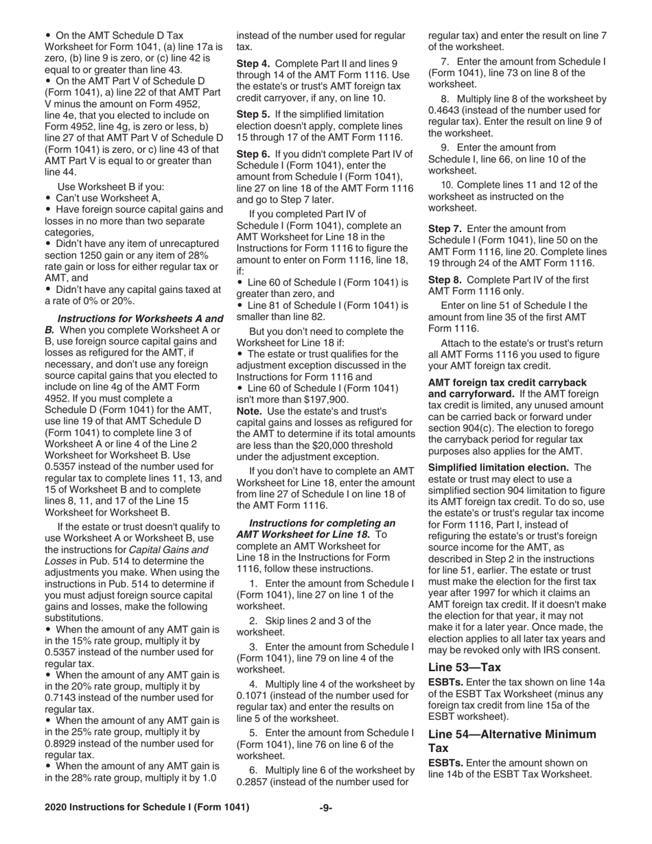 Instructions for IRS Form 1041 Schedule I Alternative Minimum Tax - Estates and Trusts, Page 9