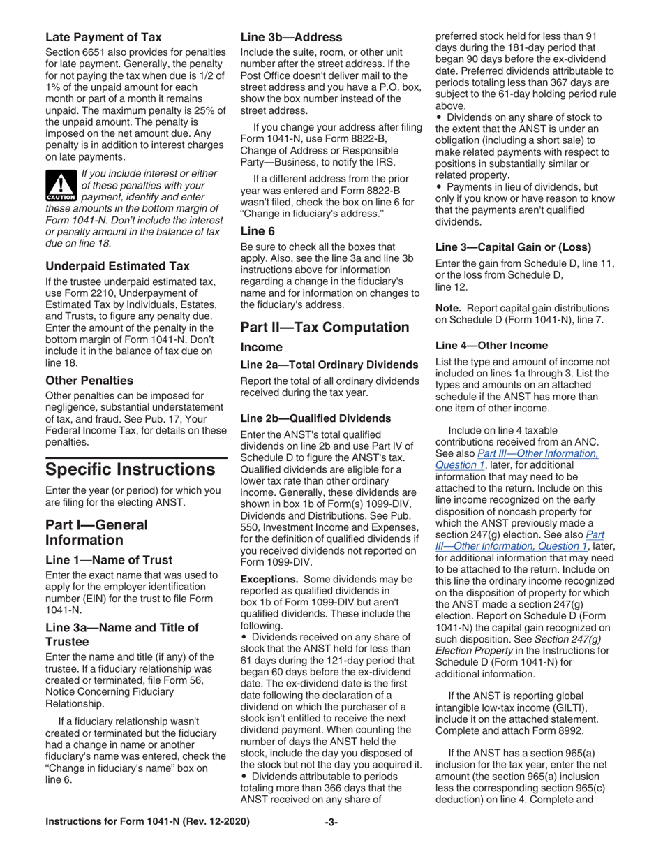 Instructions for IRS Form 1041-N U.S. Income Tax Return for Electing Alaska Native Settlement Trusts, Page 3