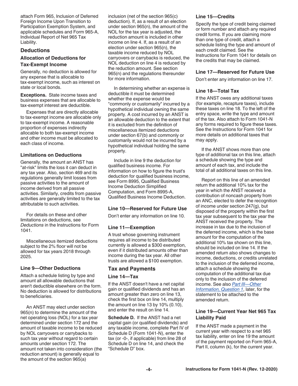 Instructions for IRS Form 1041-N U.S. Income Tax Return for Electing Alaska Native Settlement Trusts, Page 4