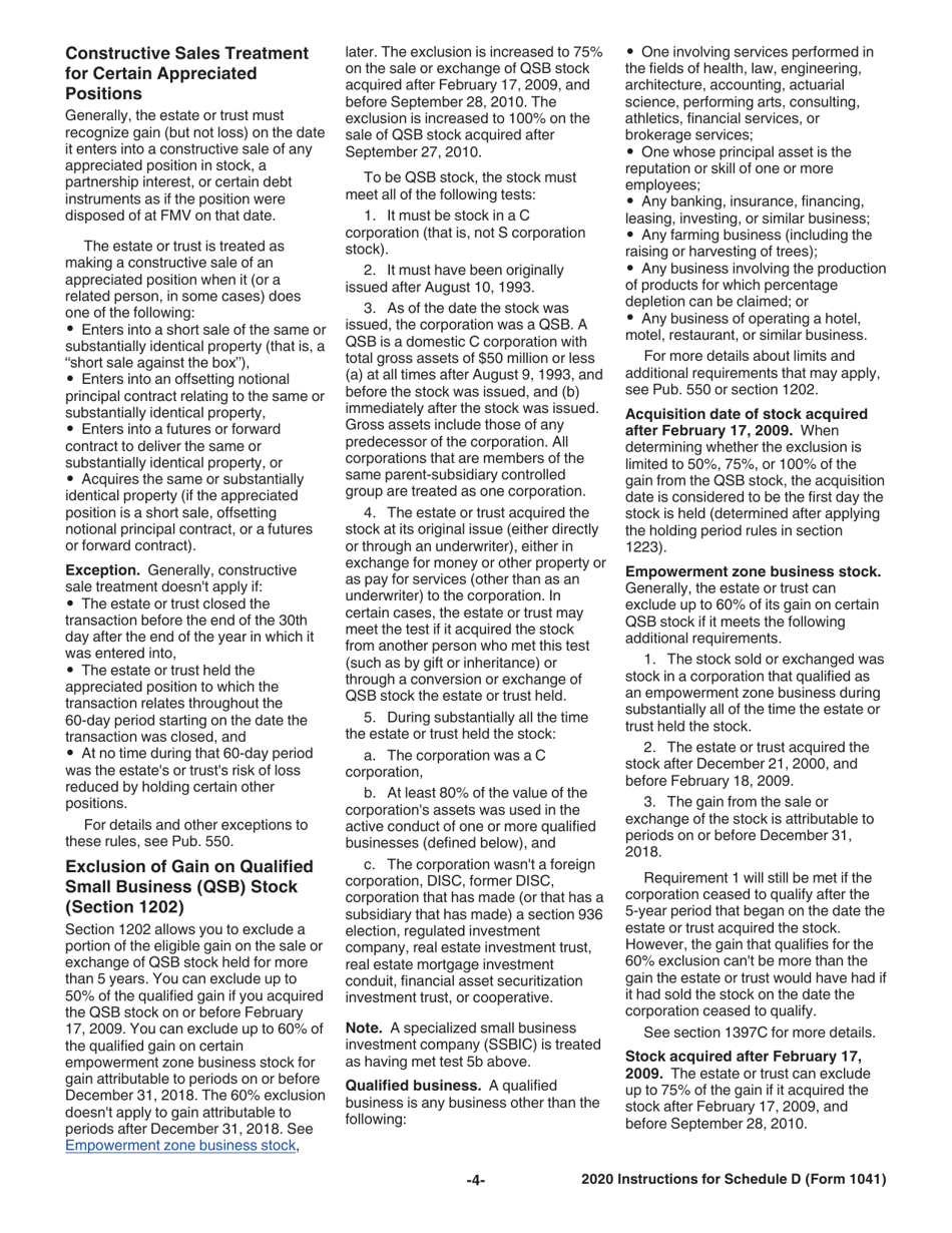 Instructions for IRS Form 1041 Schedule D Capital Gains and Losses, Page 4