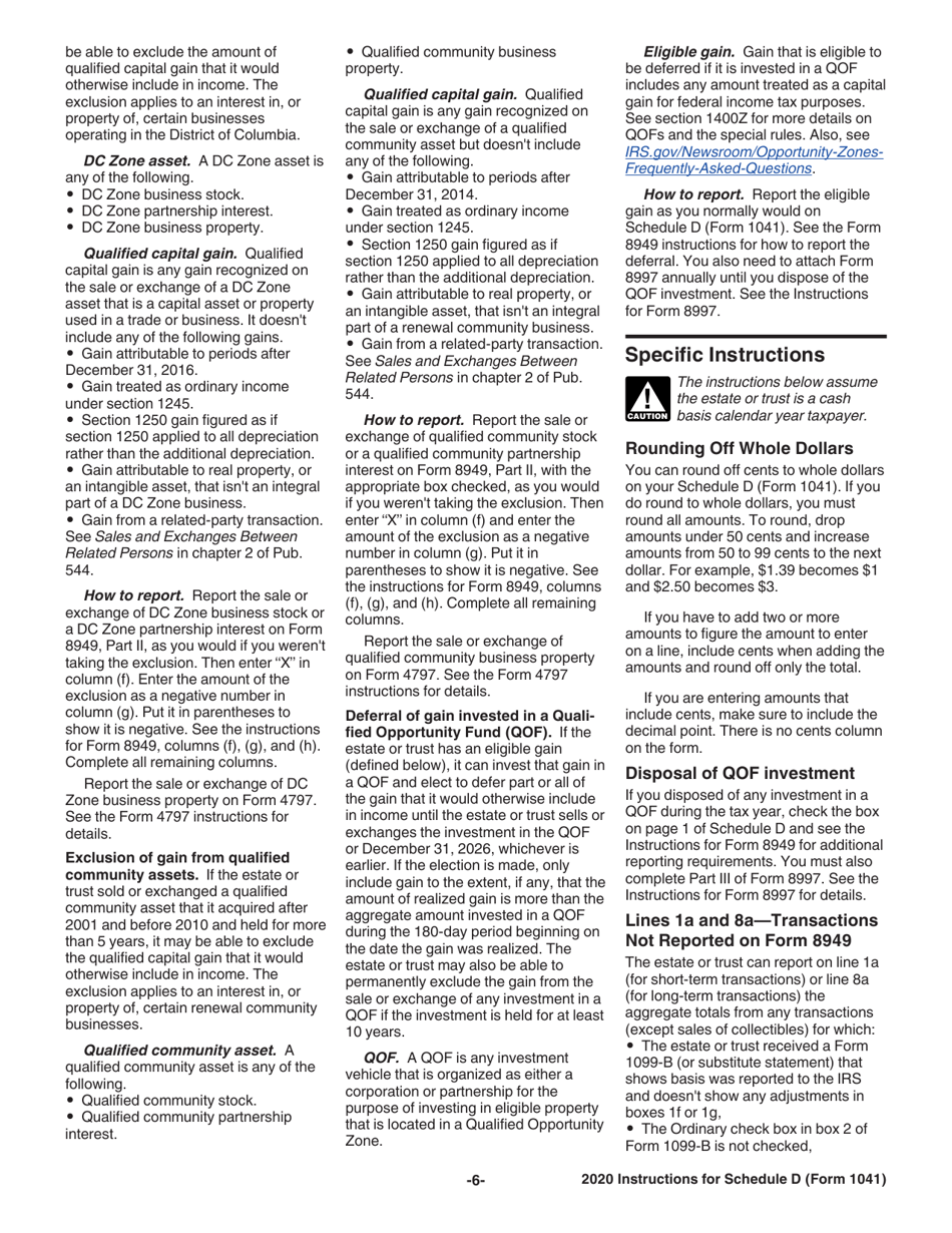 Instructions for IRS Form 1041 Schedule D Capital Gains and Losses, Page 6