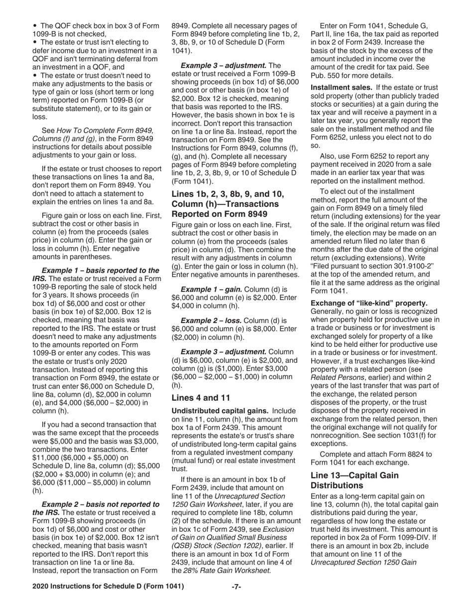 Instructions for IRS Form 1041 Schedule D Capital Gains and Losses, Page 7