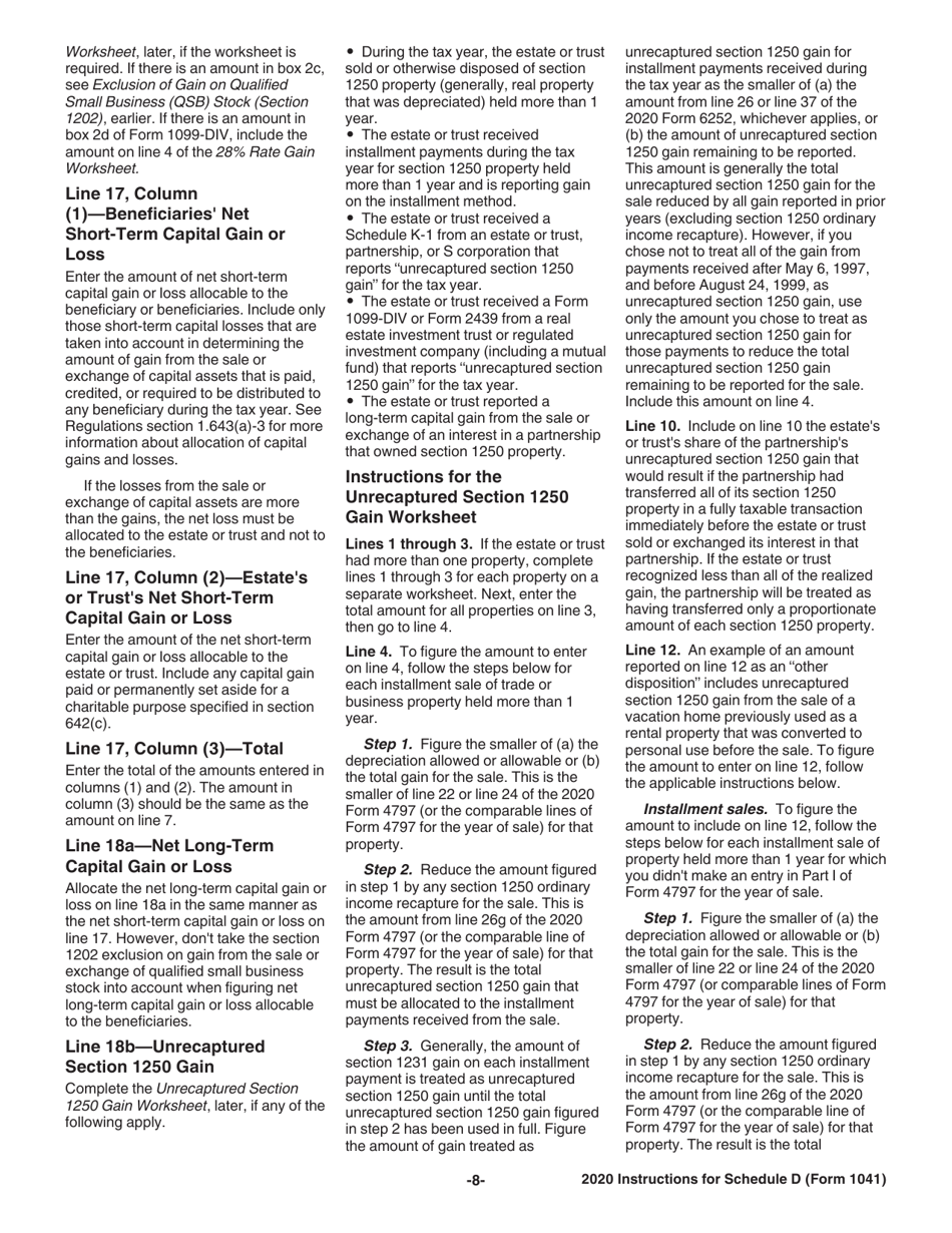 Instructions for IRS Form 1041 Schedule D Capital Gains and Losses, Page 8