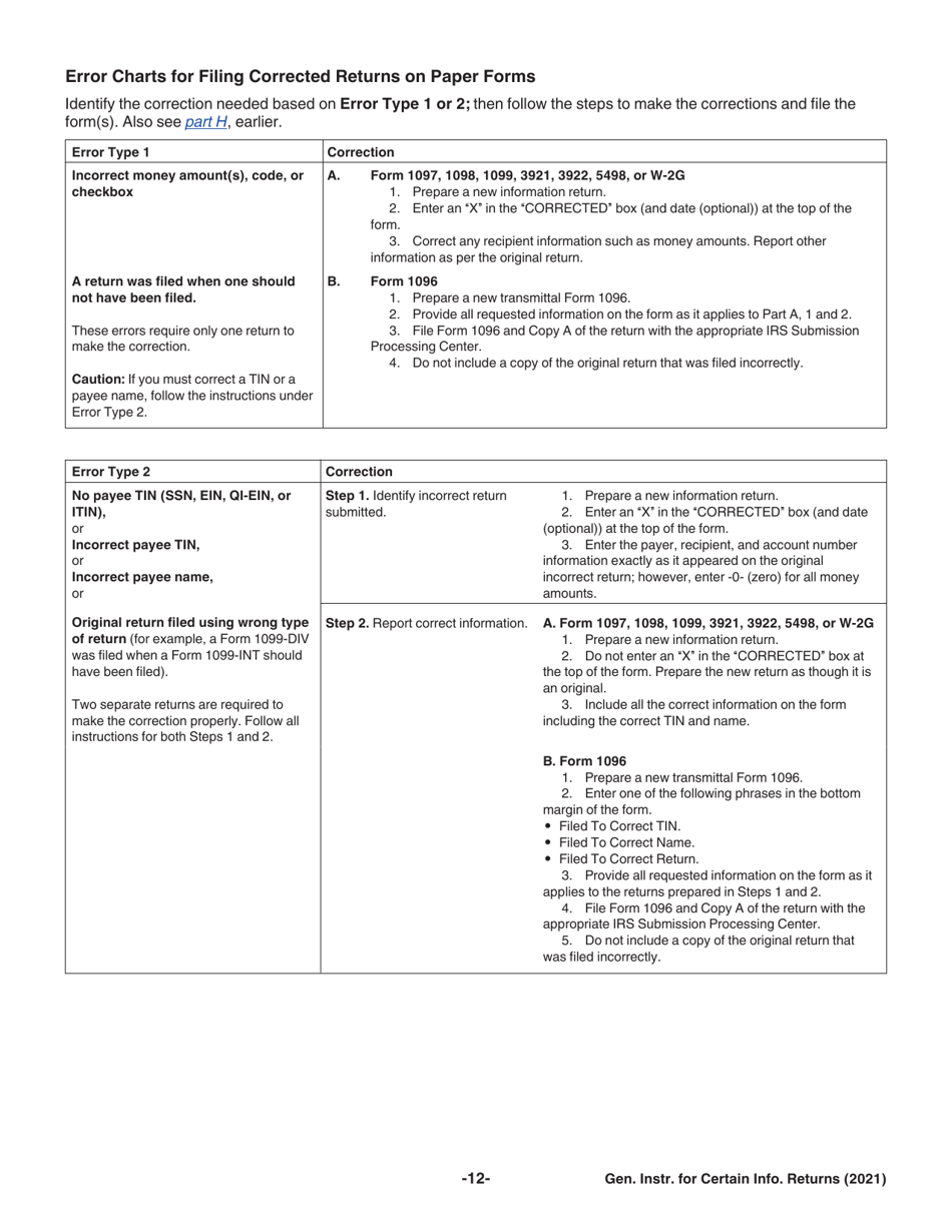 Instructions for IRS Form 1096, 1097, 1098, 1099, 3921, 3922, 5498, W-2G, Page 12