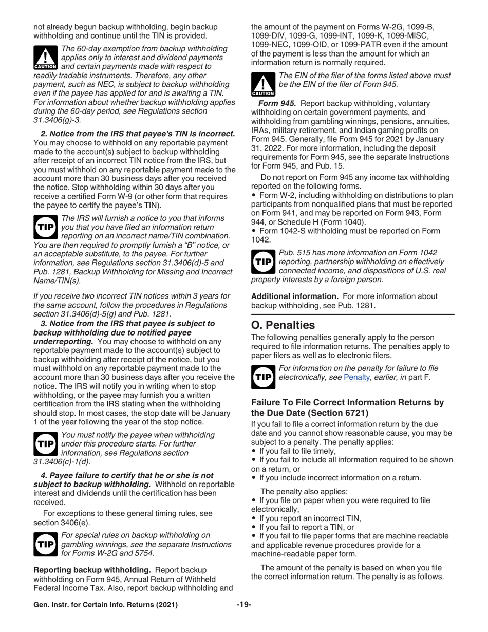Instructions for IRS Form 1096, 1097, 1098, 1099, 3921, 3922, 5498, W-2G, Page 19