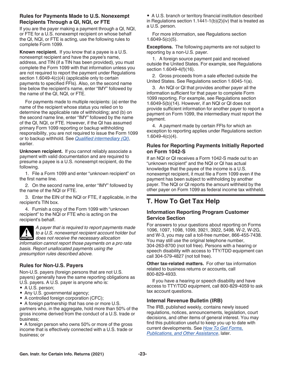 Instructions for IRS Form 1096, 1097, 1098, 1099, 3921, 3922, 5498, W-2G, Page 23