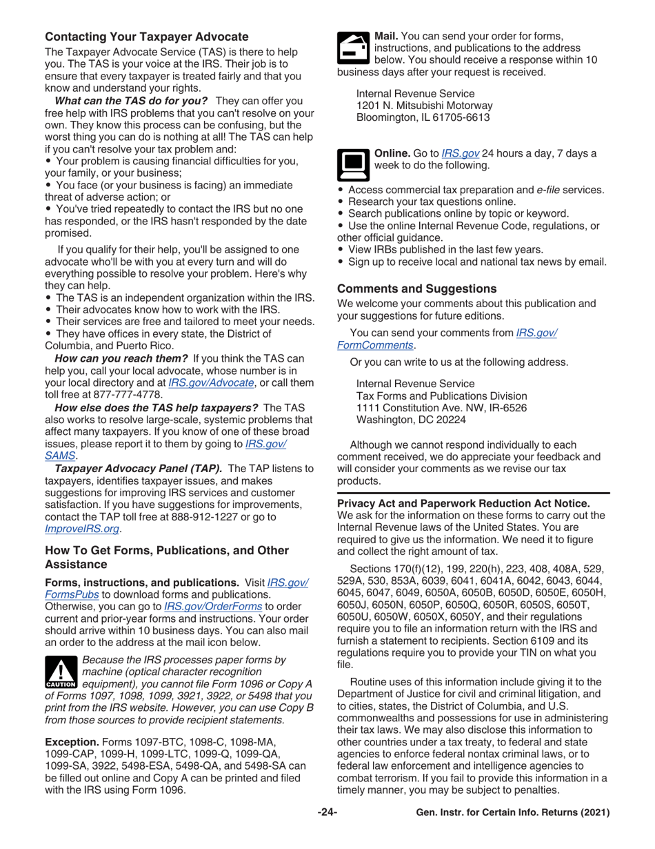 Instructions for IRS Form 1096, 1097, 1098, 1099, 3921, 3922, 5498, W-2G, Page 24