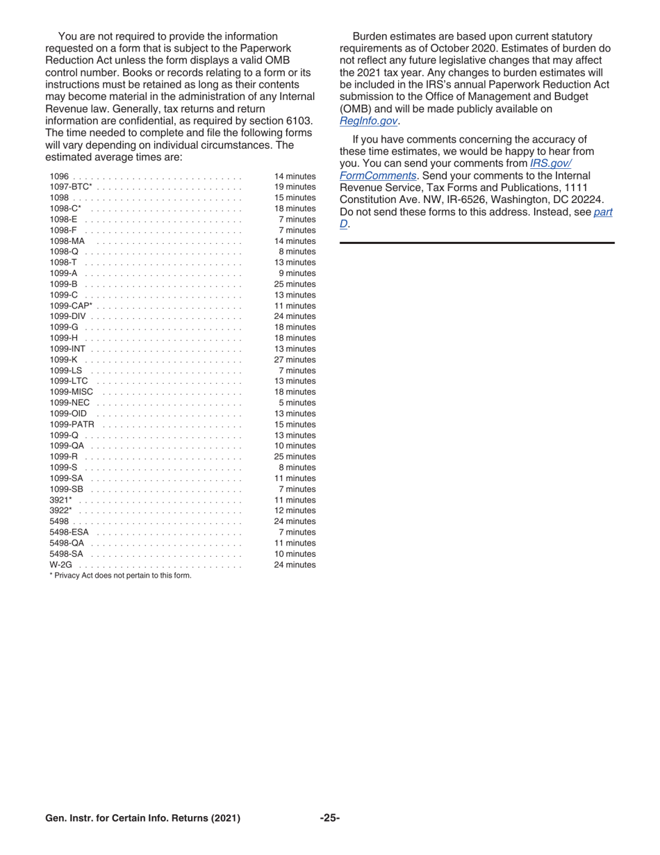 Instructions for IRS Form 1096, 1097, 1098, 1099, 3921, 3922, 5498, W-2G, Page 25