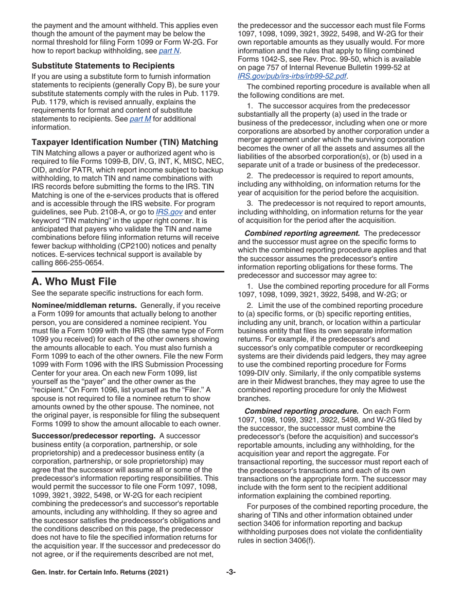 Instructions for IRS Form 1096, 1097, 1098, 1099, 3921, 3922, 5498, W-2G, Page 3