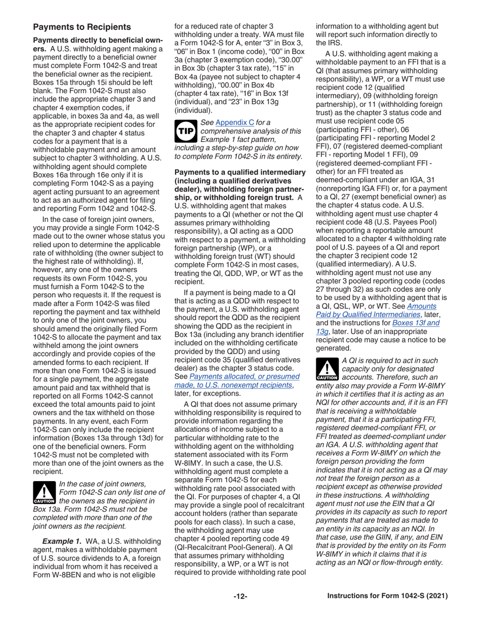 Instructions for IRS Form 1042-S Foreign Persons U.S. Source Income Subject to Withholding, Page 12