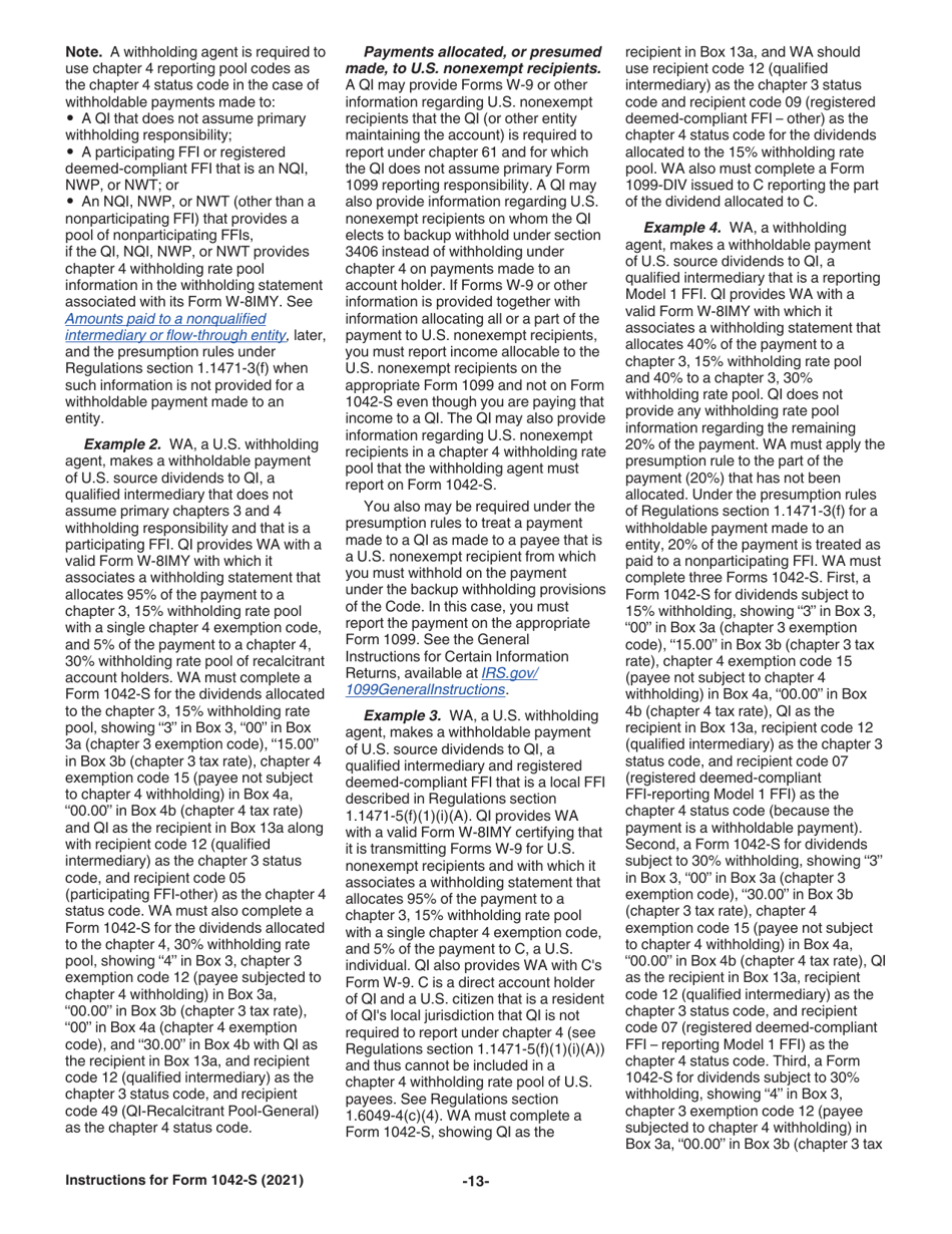 Instructions for IRS Form 1042-S Foreign Persons U.S. Source Income Subject to Withholding, Page 13