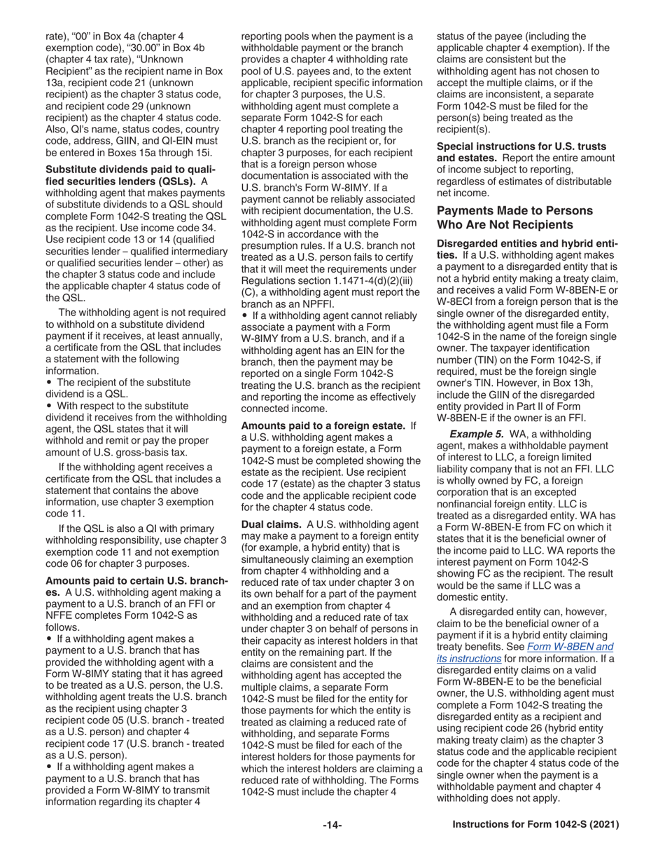 Instructions for IRS Form 1042-S Foreign Persons U.S. Source Income Subject to Withholding, Page 14