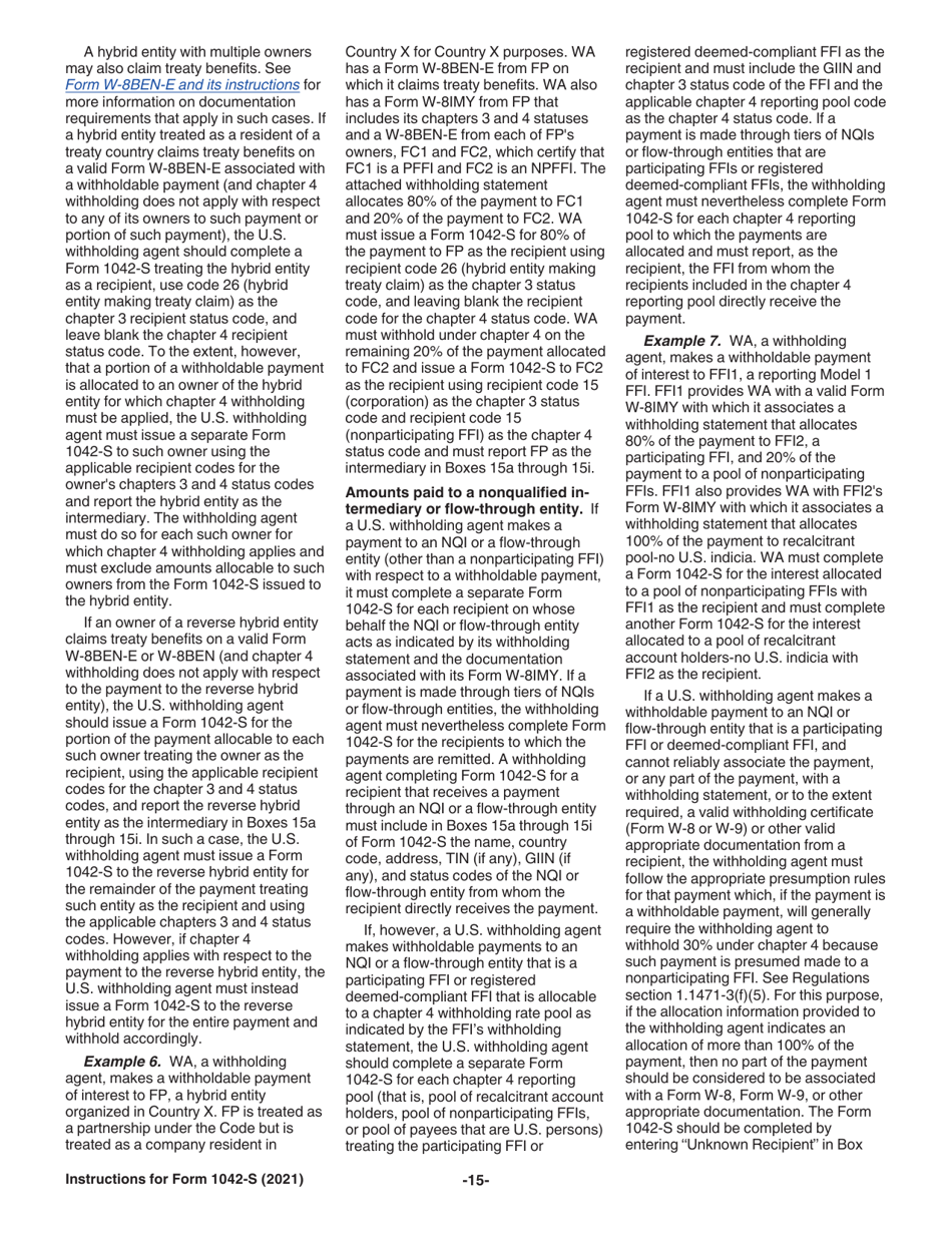 Instructions for IRS Form 1042-S Foreign Persons U.S. Source Income Subject to Withholding, Page 15