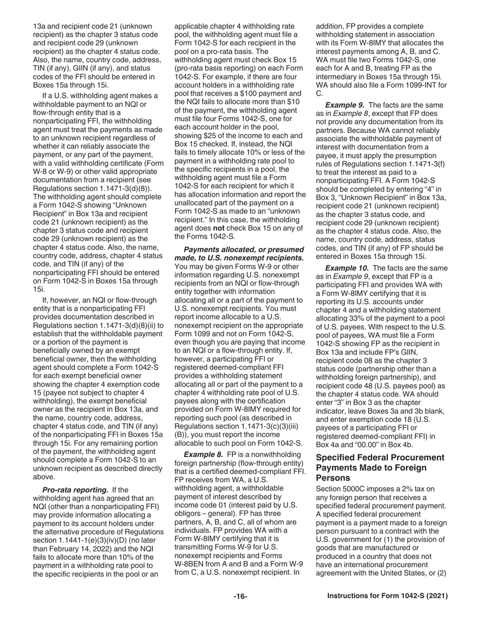 Instructions for IRS Form 1042-S Foreign Persons U.S. Source Income Subject to Withholding, Page 16