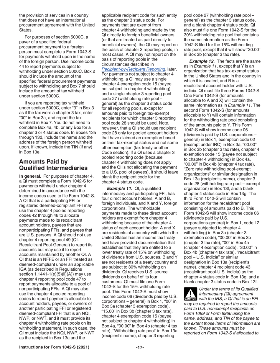 Instructions for IRS Form 1042-S Foreign Persons U.S. Source Income Subject to Withholding, Page 17