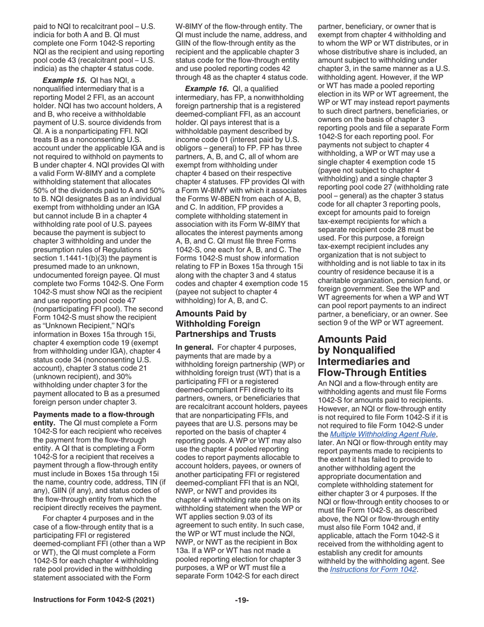 Instructions for IRS Form 1042-S Foreign Persons U.S. Source Income Subject to Withholding, Page 19