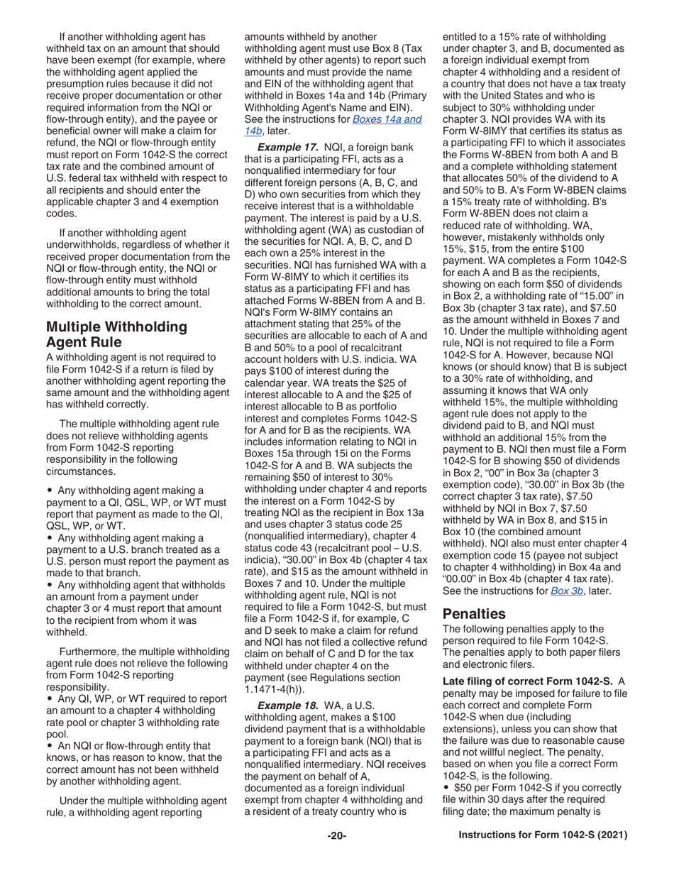 Instructions for IRS Form 1042-S Foreign Persons U.S. Source Income Subject to Withholding, Page 20
