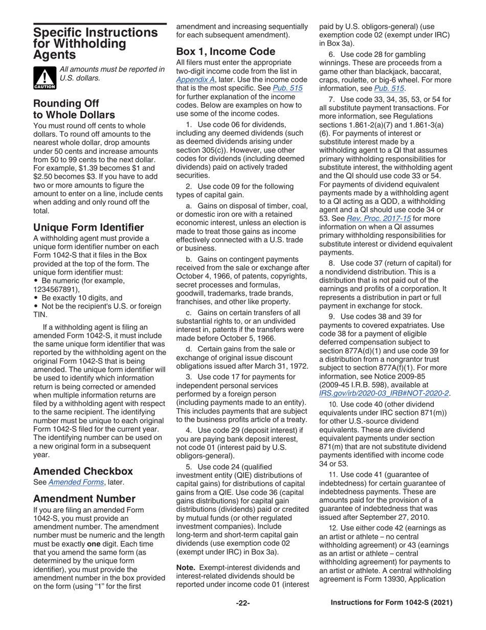 Instructions for IRS Form 1042-S Foreign Persons U.S. Source Income Subject to Withholding, Page 22