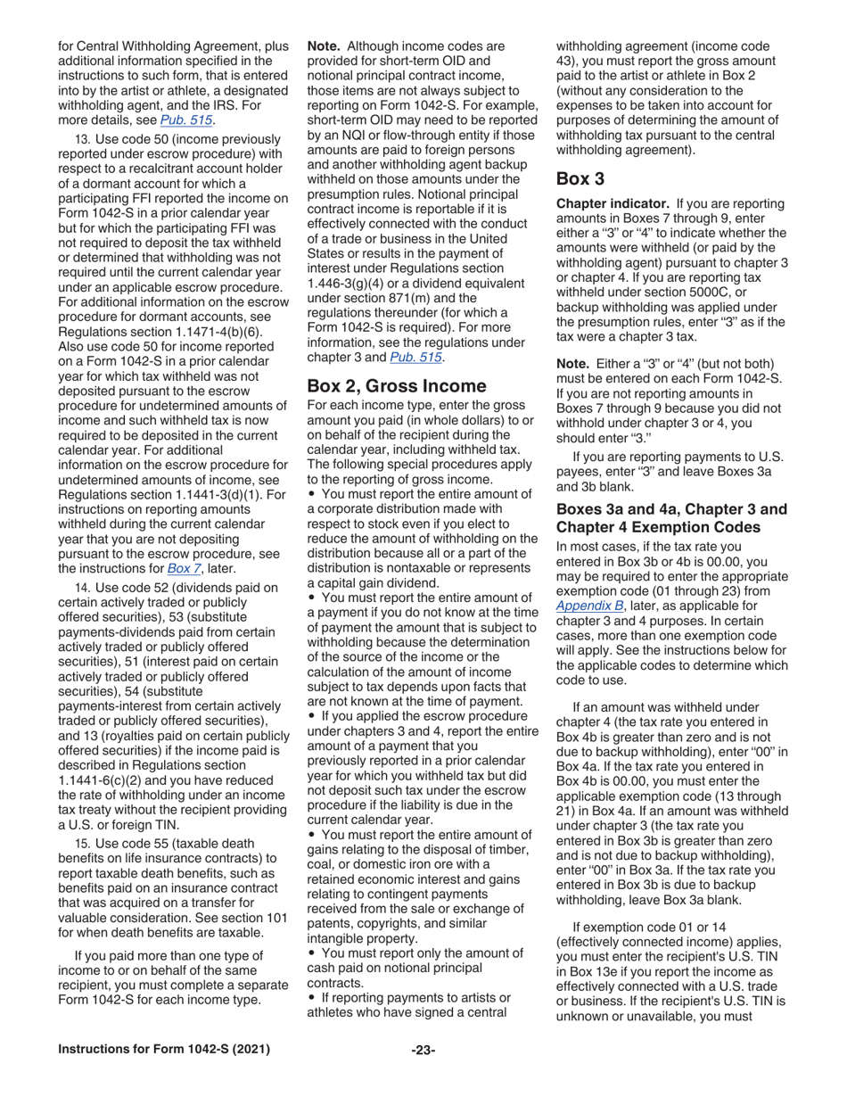 Instructions for IRS Form 1042-S Foreign Persons U.S. Source Income Subject to Withholding, Page 23