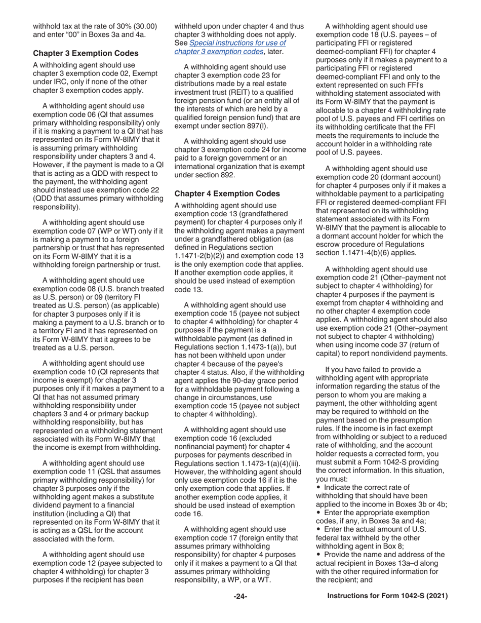 Instructions for IRS Form 1042-S Foreign Persons U.S. Source Income Subject to Withholding, Page 24