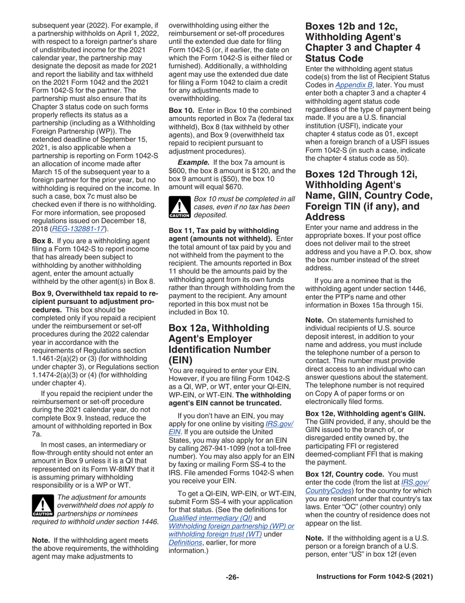 Instructions for IRS Form 1042-S Foreign Persons U.S. Source Income Subject to Withholding, Page 26