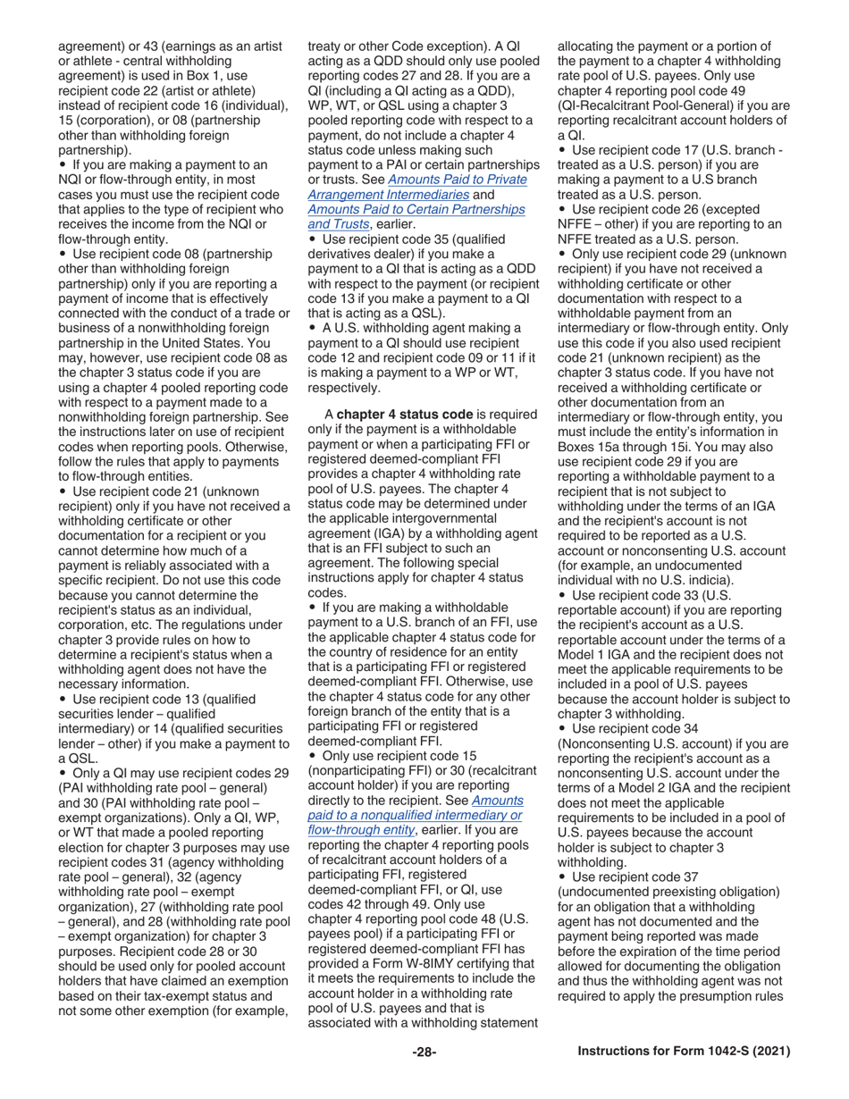 Instructions for IRS Form 1042-S Foreign Persons U.S. Source Income Subject to Withholding, Page 28