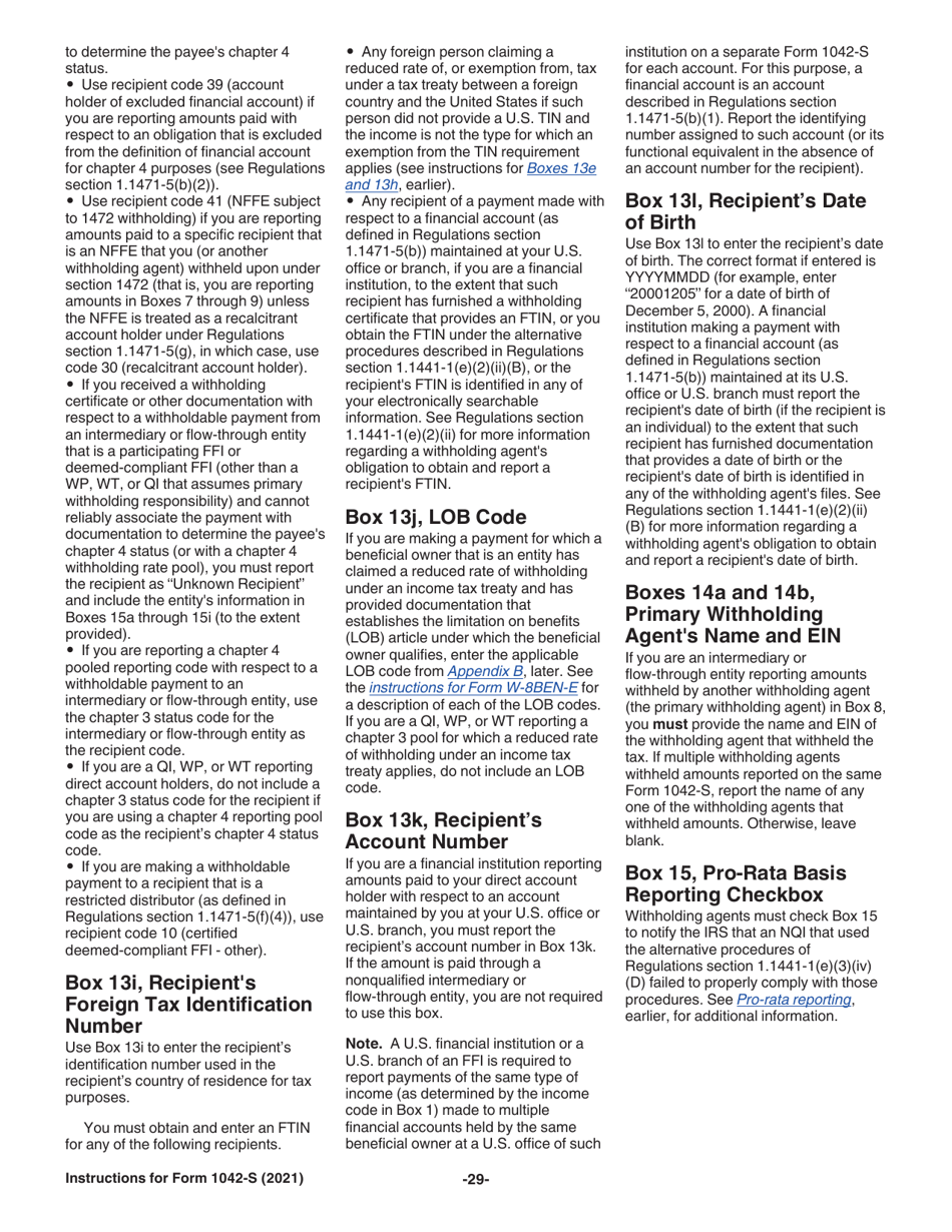 Instructions for IRS Form 1042-S Foreign Persons U.S. Source Income Subject to Withholding, Page 29