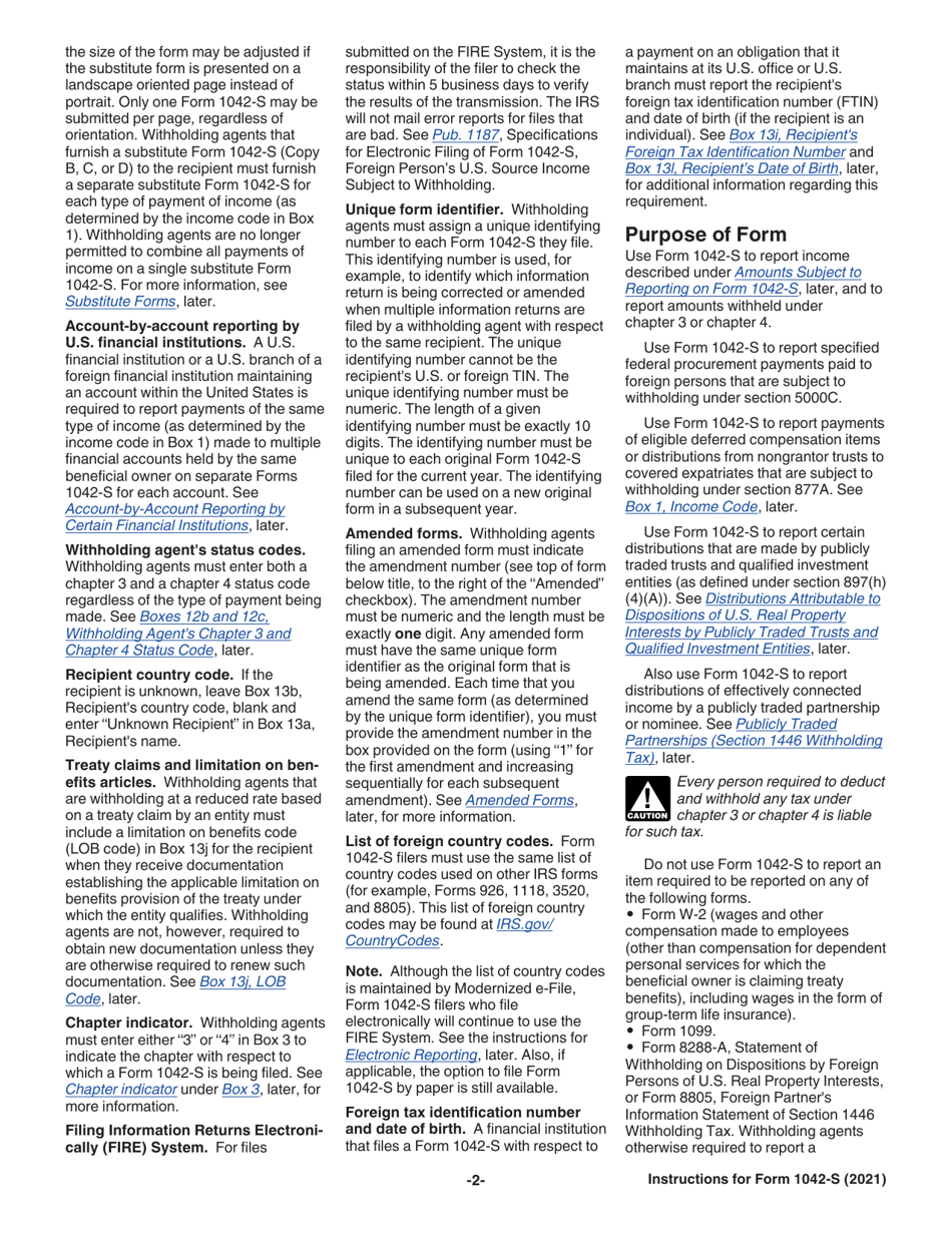Instructions for IRS Form 1042-S Foreign Persons U.S. Source Income Subject to Withholding, Page 2