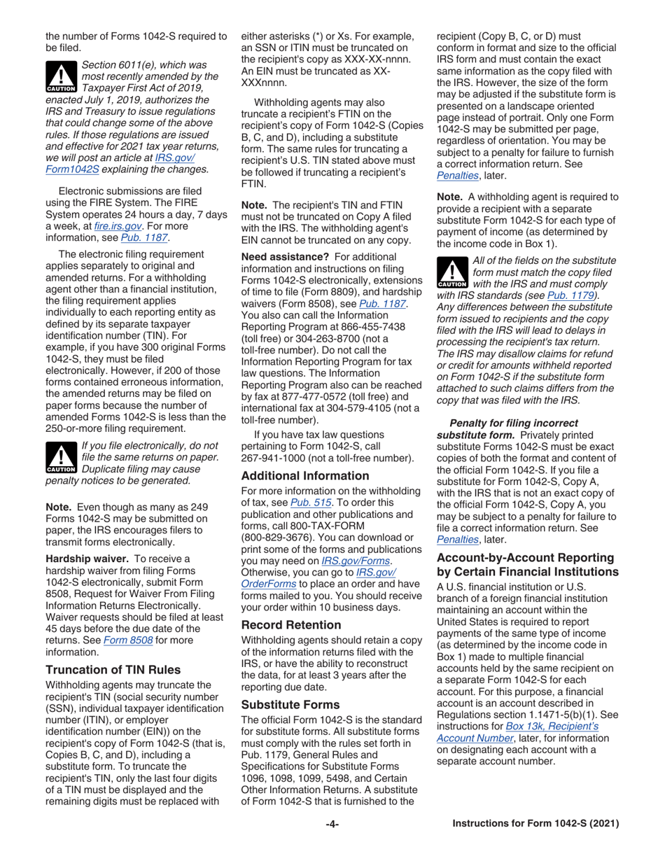 Instructions for IRS Form 1042-S Foreign Persons U.S. Source Income Subject to Withholding, Page 4