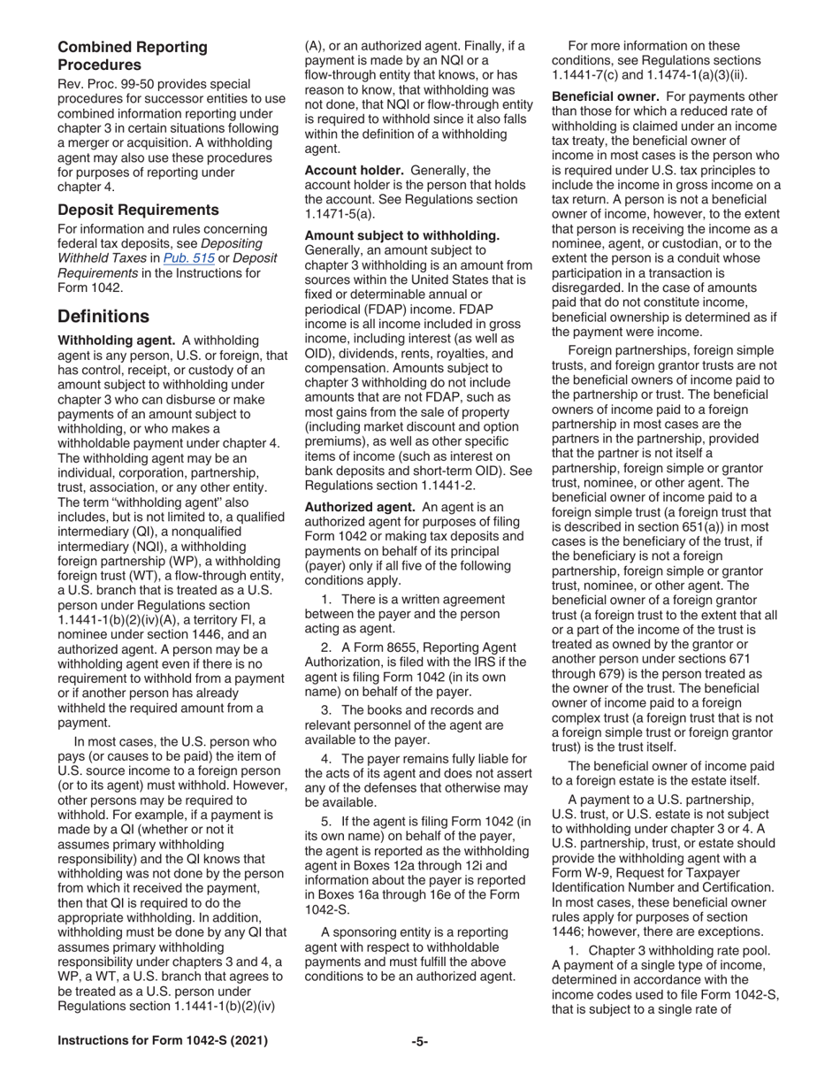 Instructions for IRS Form 1042-S Foreign Persons U.S. Source Income Subject to Withholding, Page 5