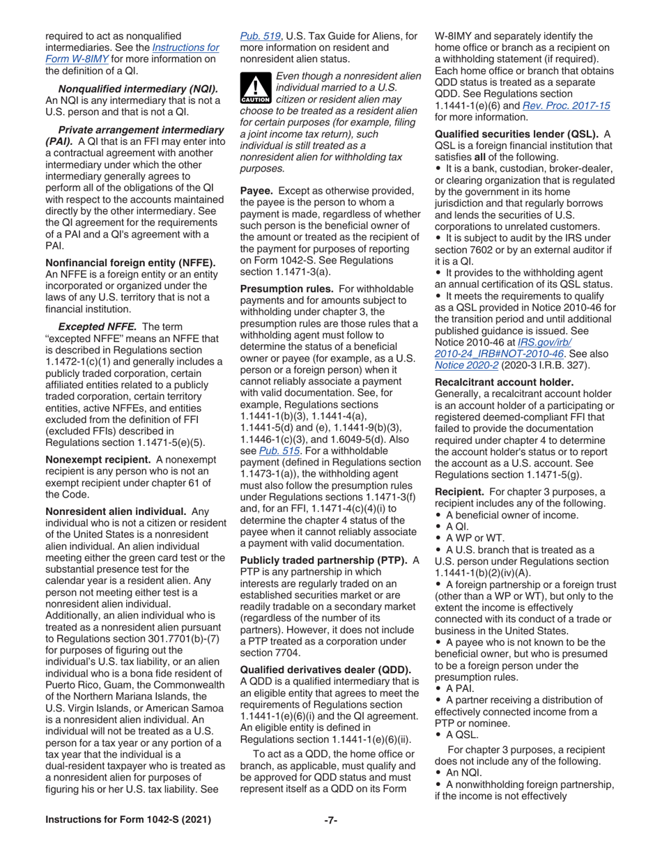 Instructions for IRS Form 1042-S Foreign Persons U.S. Source Income Subject to Withholding, Page 7