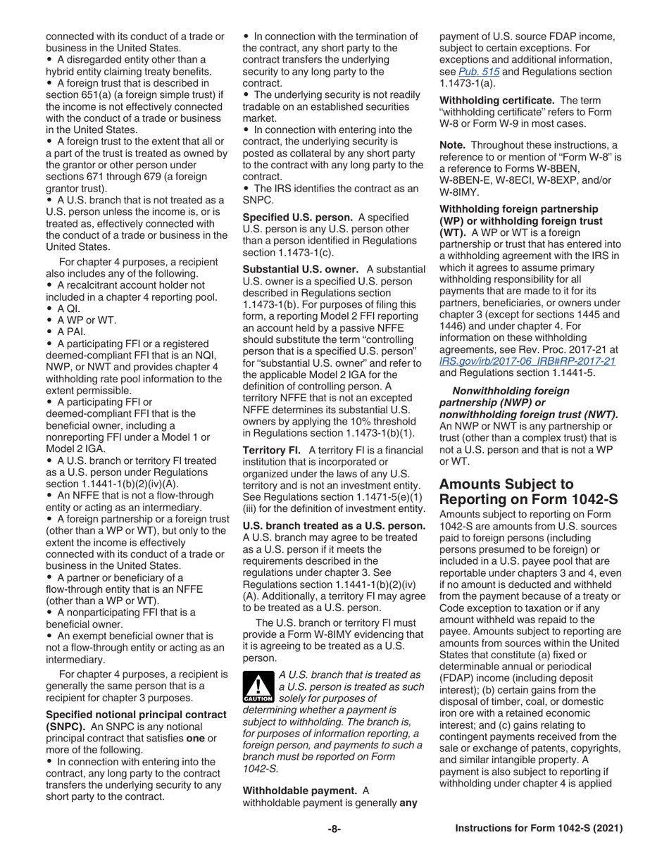 Instructions for IRS Form 1042-S Foreign Persons U.S. Source Income Subject to Withholding, Page 8
