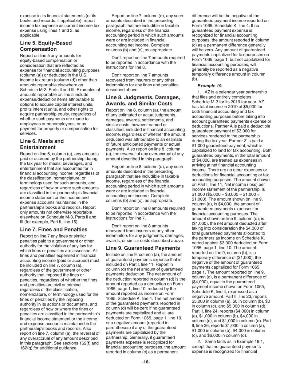 Instructions for IRS Form 1065 Schedule M-3 Net Income (Loss) Reconciliation for Certain Partnerships, Page 16
