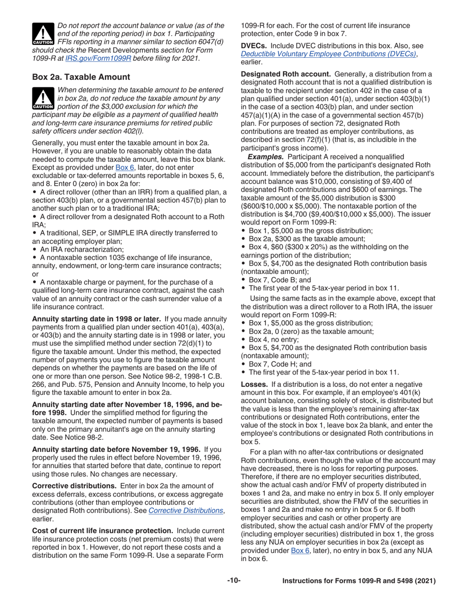 Instructions for IRS Form 1099-R, 5498, Page 10